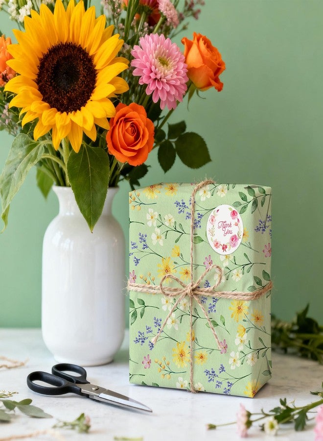 Resflyar 12 Sheets Floral Wrapping Paper, Watercolor Flower Butterfly Green Checked Gift Wrap Paper Folded Flat with Jute Twine Sticker for Baby Shower Birthday Wedding Christmas Party DIY Crafts, 20 x 27 Inch - Image 4